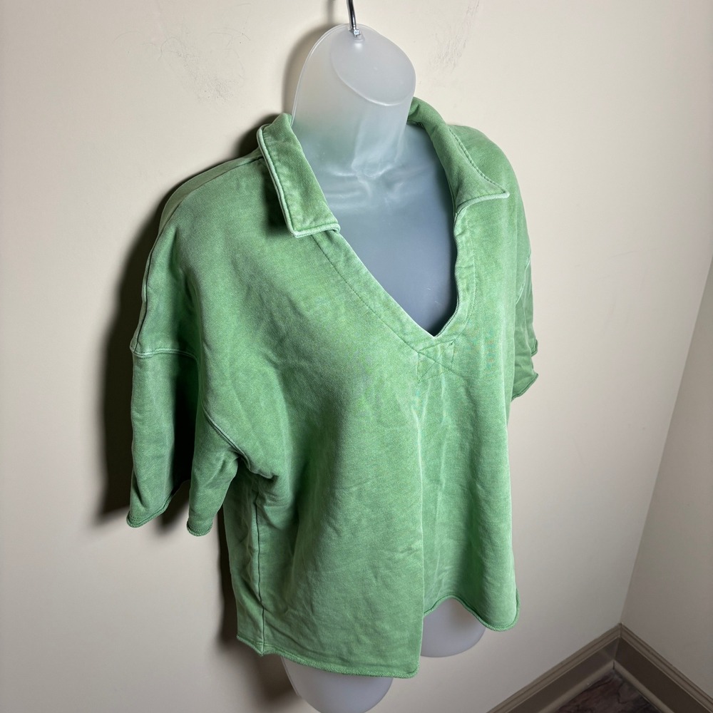 Universal Thread Lime Green‎ Oversized V-Neck Polo Top Shorts Set Womens Large - Picture 4 of 12